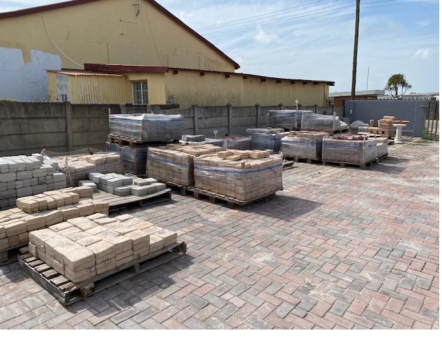 Pallets of SanStone stock in the factory yard in Humansdorp